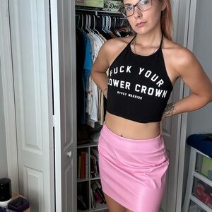 BUBBLEGUM PINK VEGAN LEATHER PENCIL SKIRT